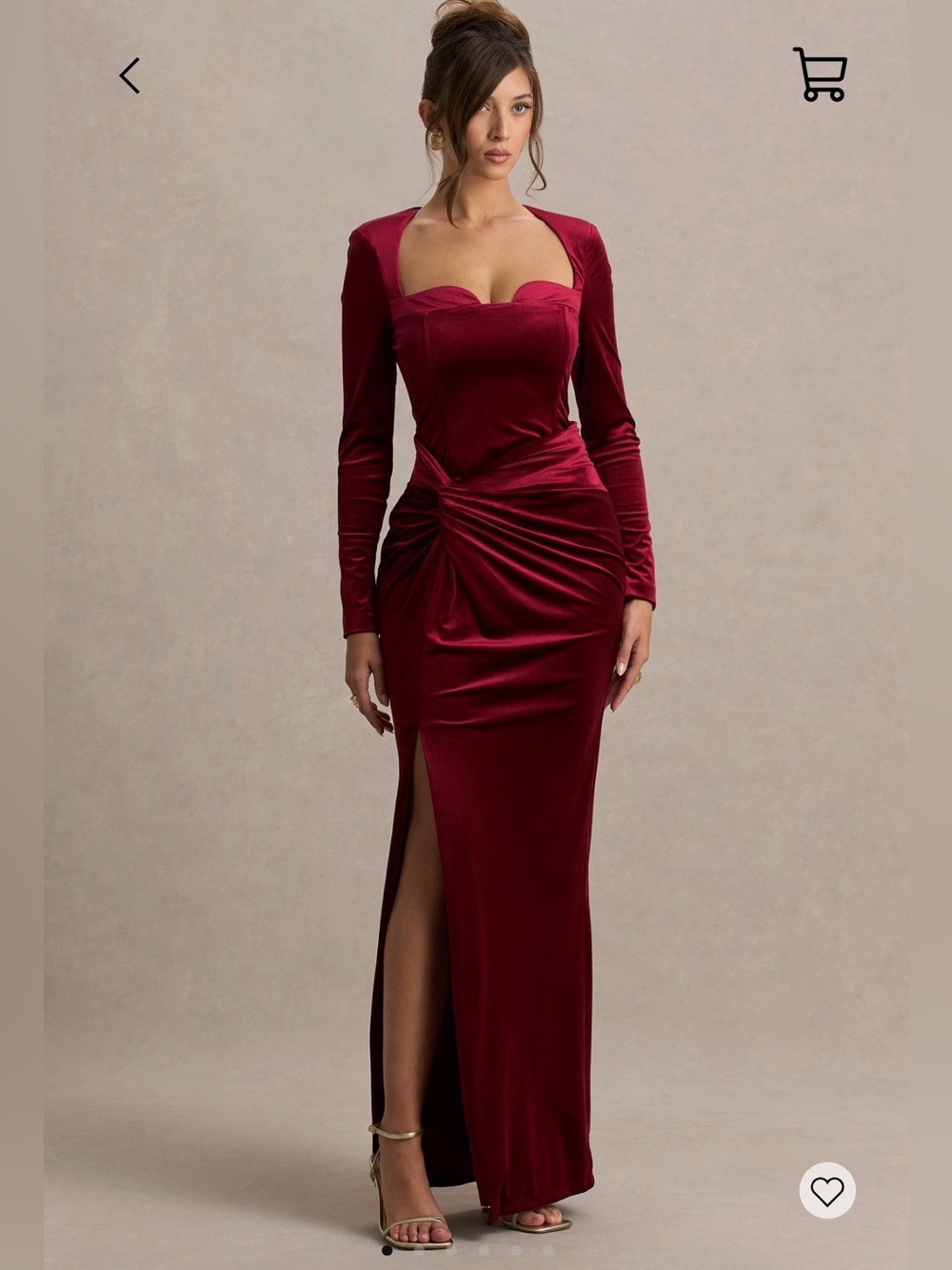 Club L London “Fay” Berry Velvet Corset Style Knot Maxi Dress